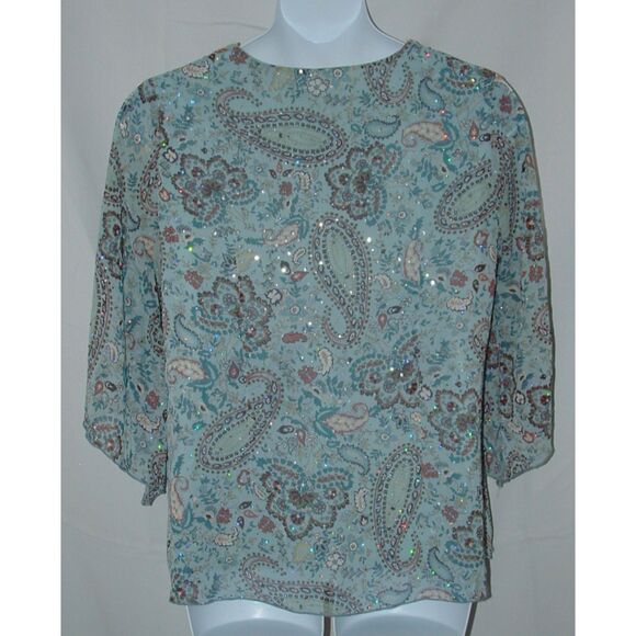 DRESSBARN Sparkly Blue Paisley Plus Sz 14/16 Casual or Dress Babydoll Boho Shirt - Picture 4 of 5